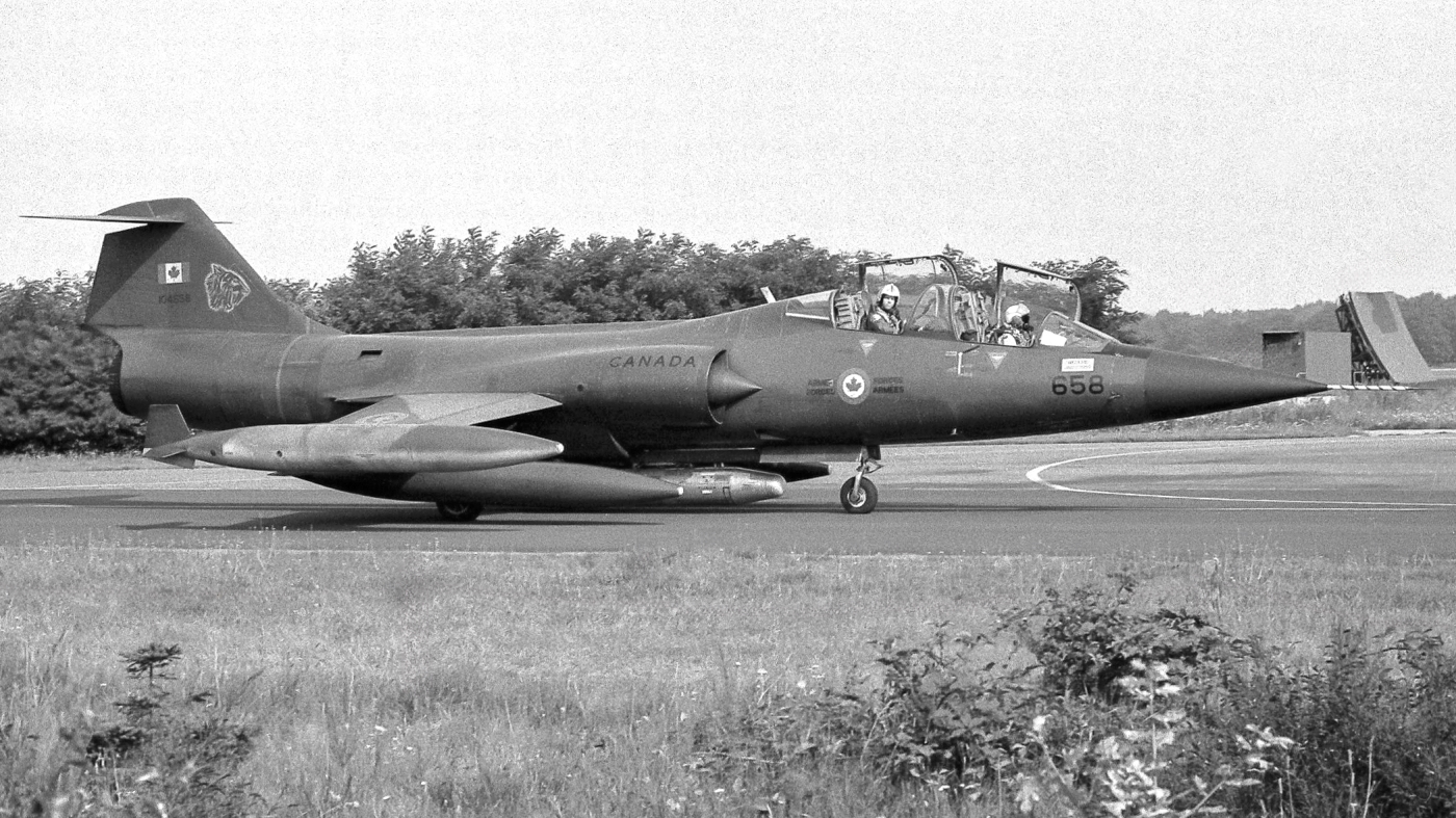 Canadian Armed Forces CF-104D taxiing out for takeoff at Royal Netherlands Air Force Base Soesterberg, Holland